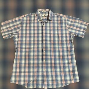 Peter Millar Men’s Shirt Seaside Collection Blue Pink Plaid Short Sleeve Large